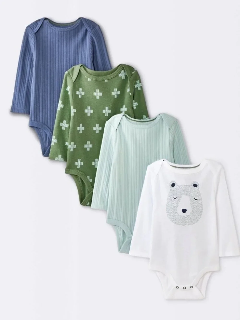 Baby Boys' 4pk Bear Long Sleeve Bodysuits - Cloud Island™ Ivory/Blue/Green Newbo